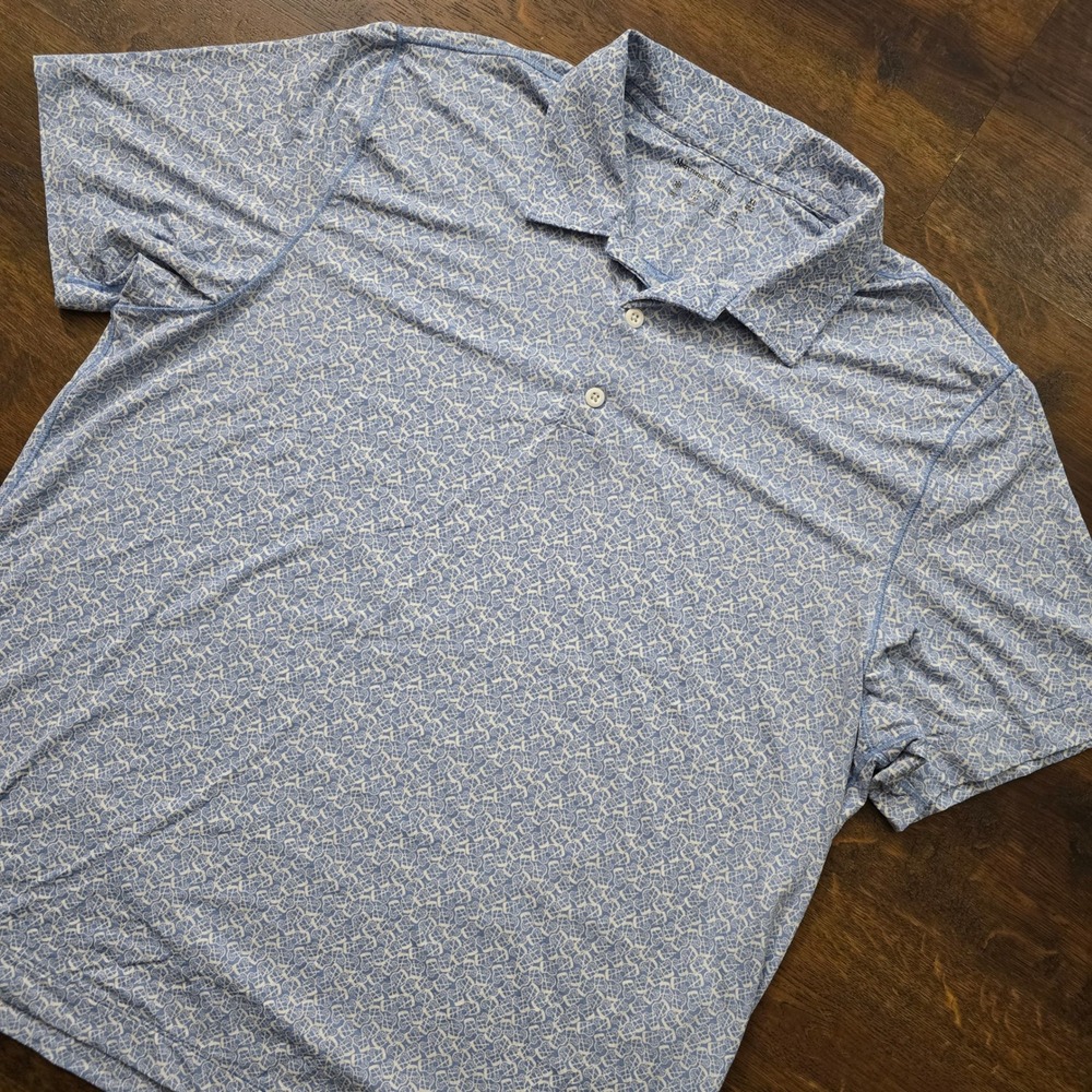 Abercrombie & Fitch Mens XL Blue Drink AOP Performance Polo Shirt Golf Cooling